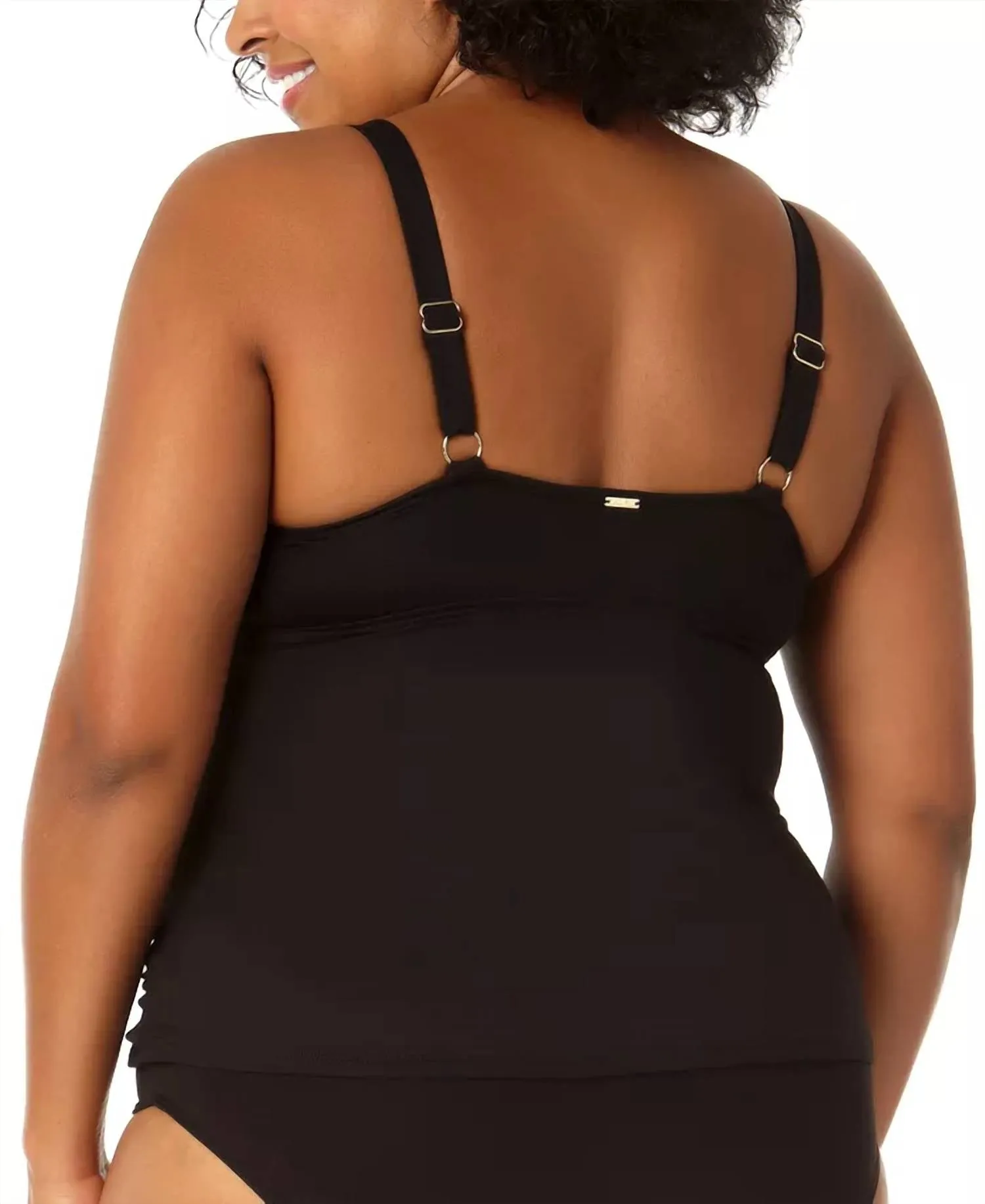 Surplice Neck Rushed Tankini Top In Black