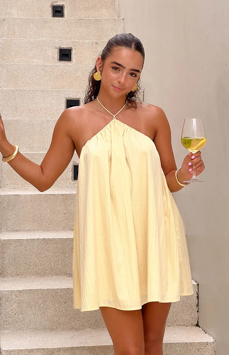 Talei Yellow Halter Puff Mini Dress