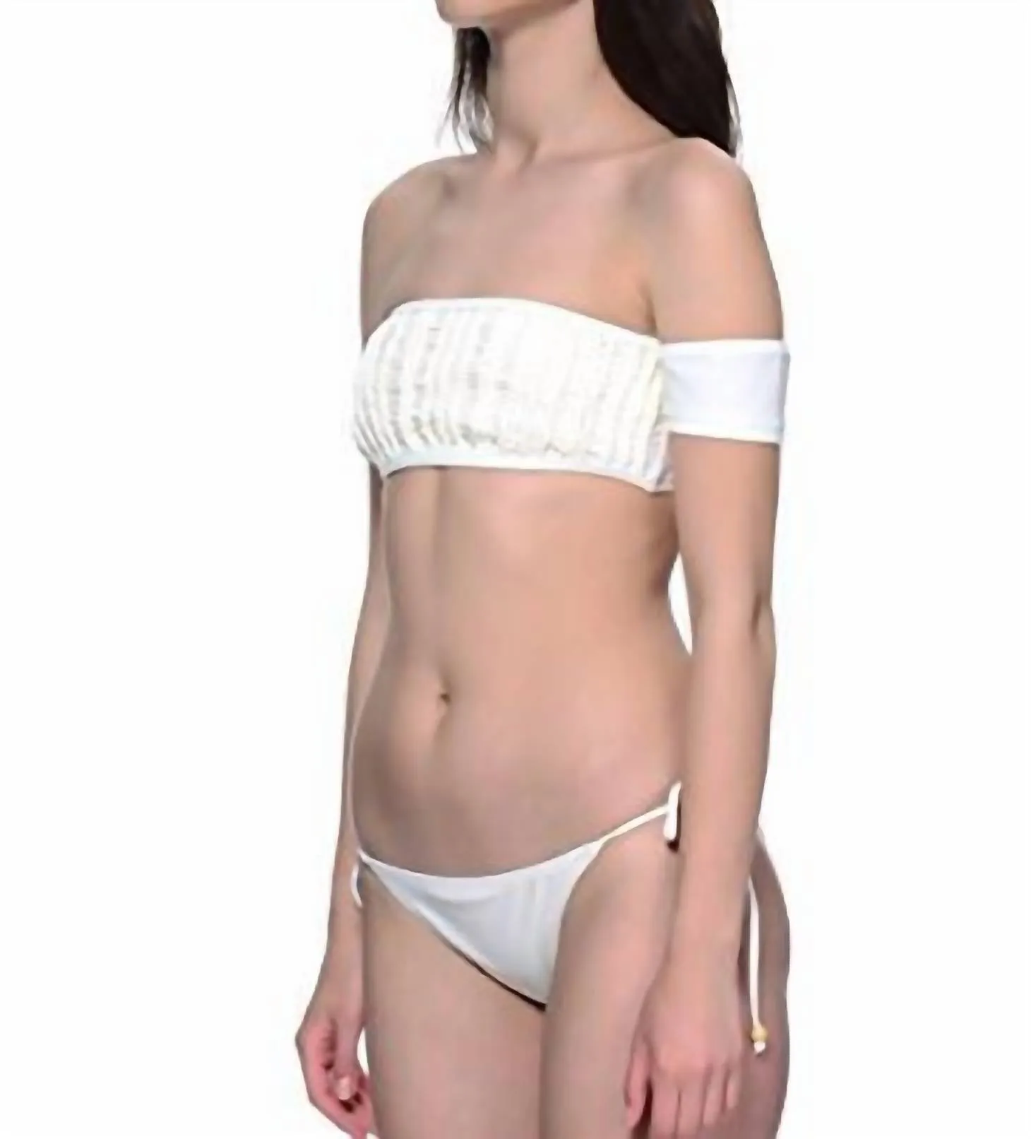 Tidal Moods Macrame Off Shoulder Bikini Top In White