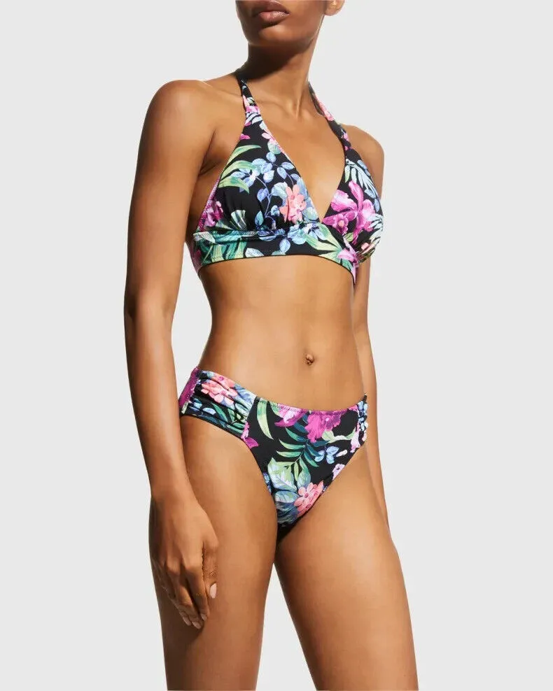 Tommy Bahama Bikini Bottom Women's XL Black Tropical Reversible Swimwear ERK562