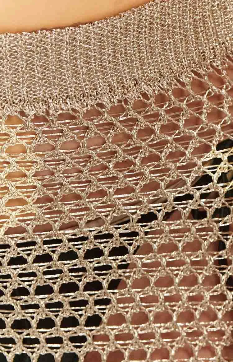 Wild Thoughts Gold Metallic Fishnet Mini Skirt
