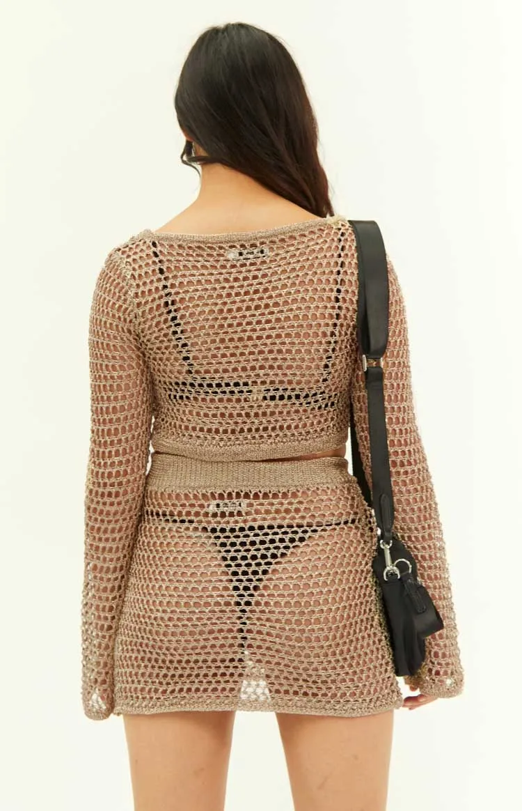 Wild Thoughts Gold Metallic Fishnet Mini Skirt