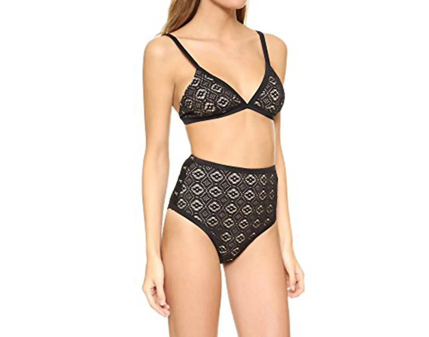 Women Lighthouse Lace Bikini Top In Black