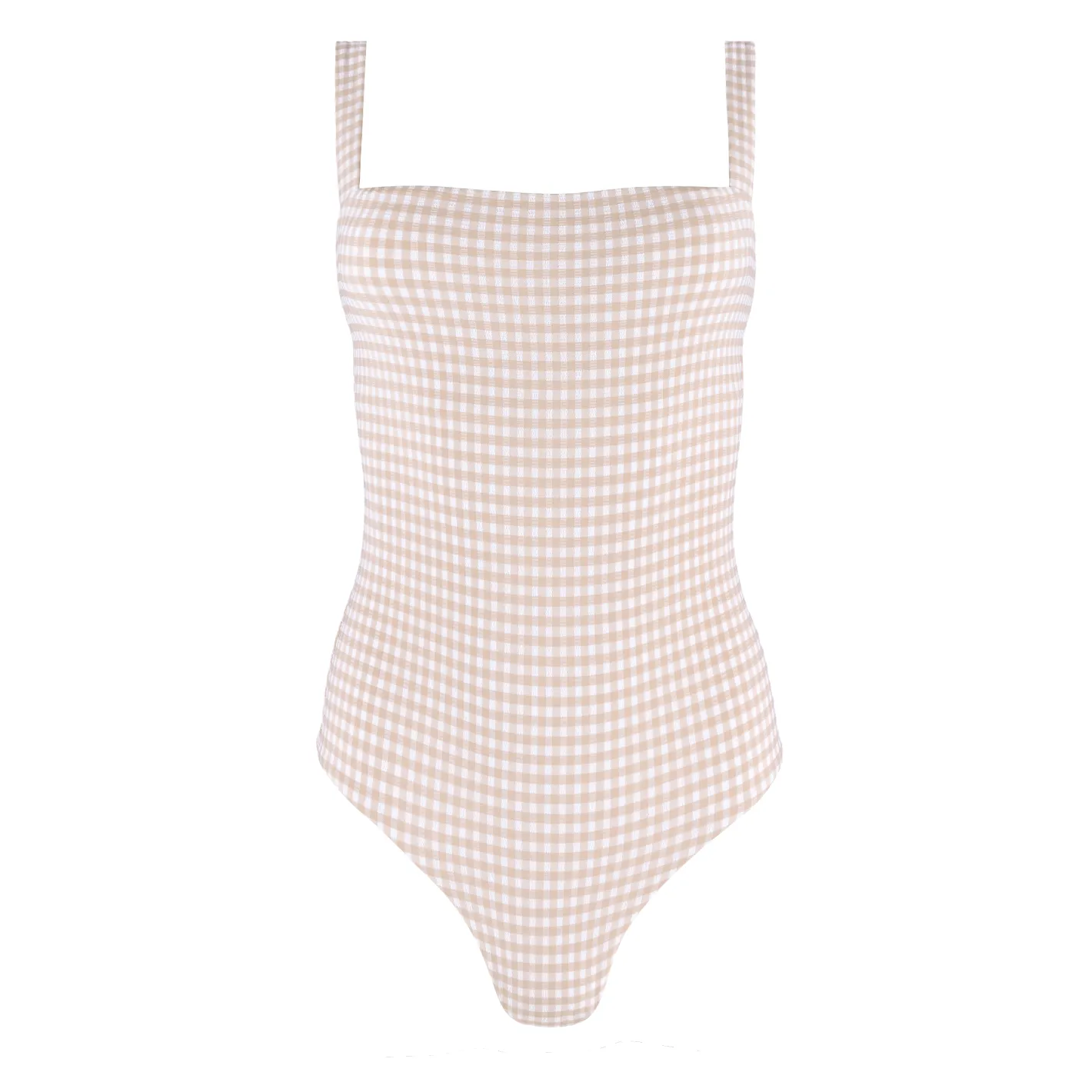 women's brown crinkle gingham low back one piece