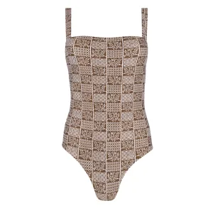women's checker tree low back one piece