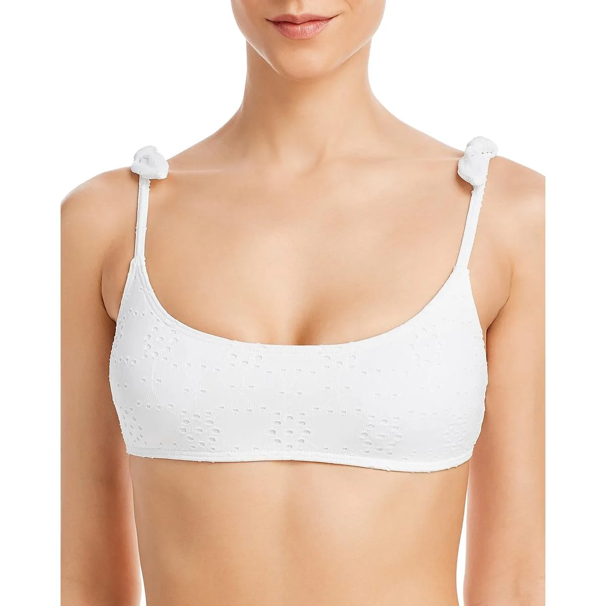 Womens Eyelet Square Neck Bikini Swim Top