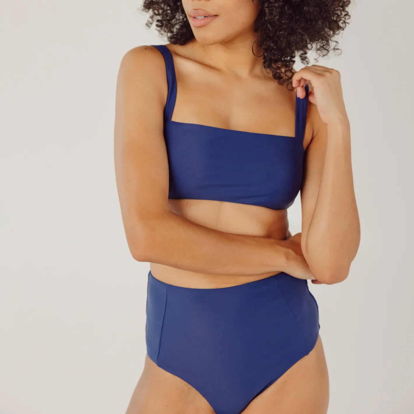women's navy high waist bikini bottom