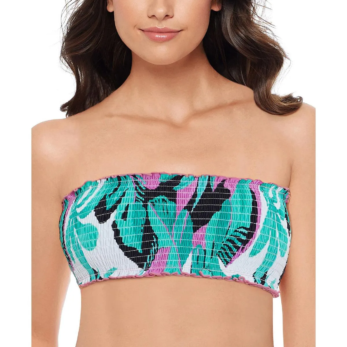 Womens Printed Ruffled Swim Top Separates