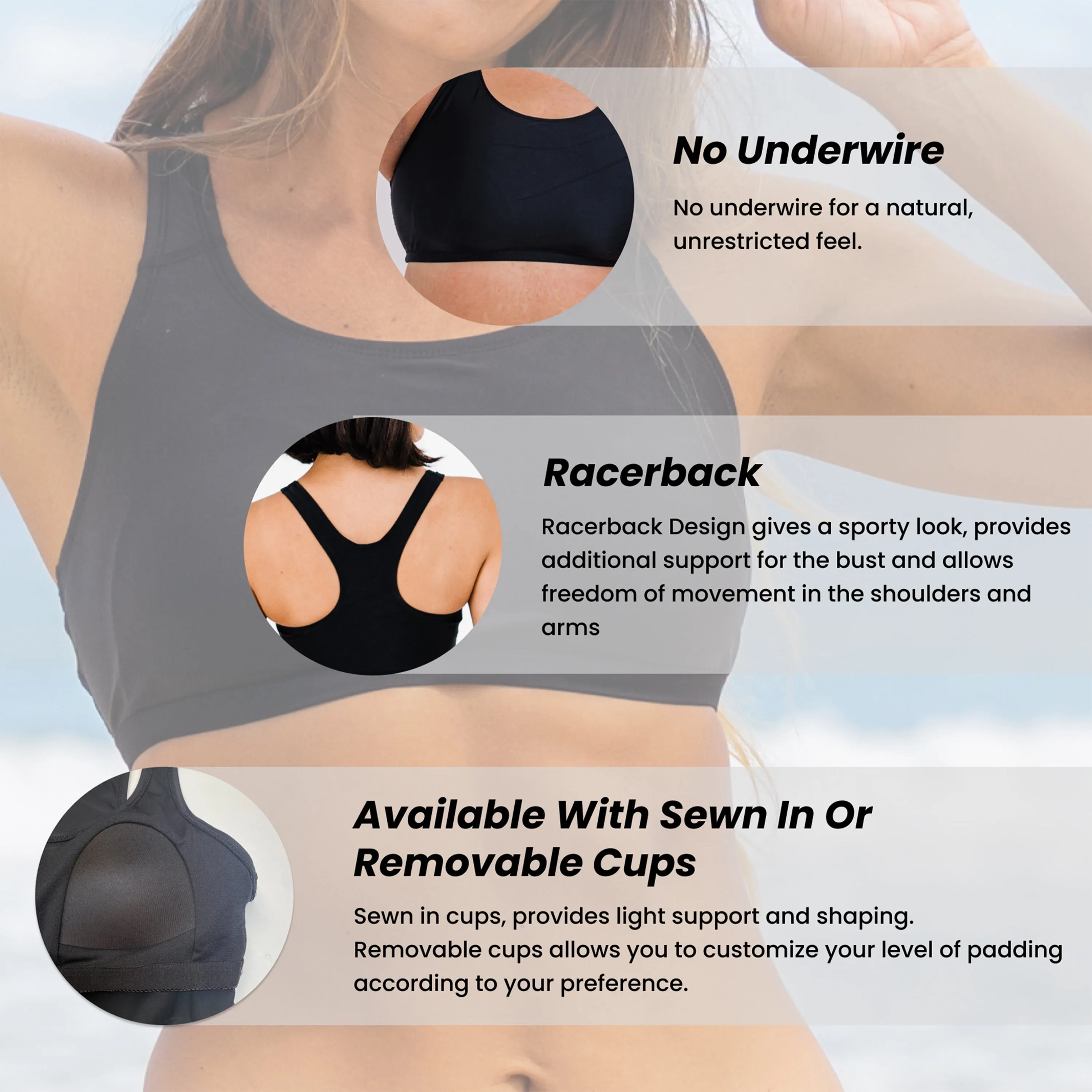 Women's Racerback Swim Bra With Removable Cups