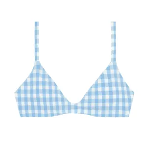 women's surfside blue crinkle gingham scoop neck bikini top